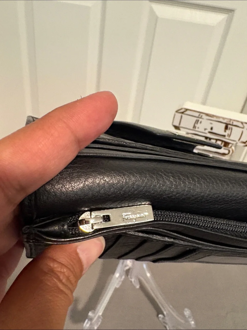 Salvatore Ferragamo Black Leather Continental Wallet with Silver Tone Hardware
